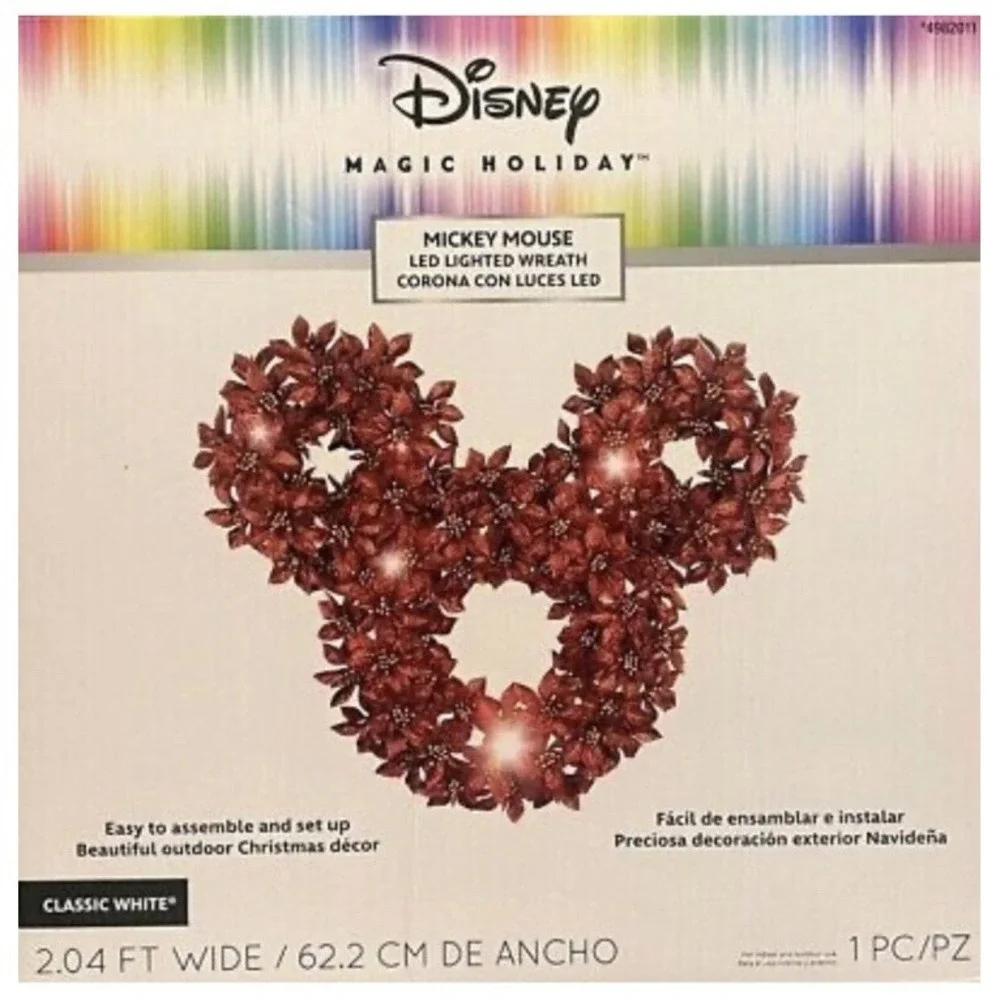 Disney Magic Holiday Mickey Poinsettia LED classic‎ white lighted 24-inch Wreath